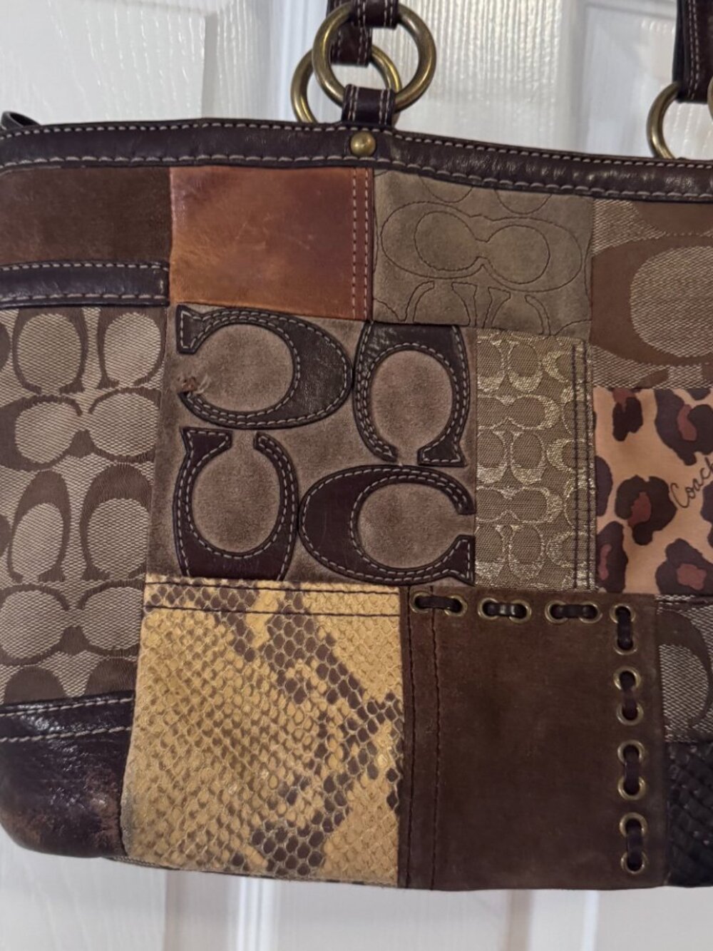 Coach Rare Vintage Y2K Signature Patchwork Tote Handbag Canvas Leather Suede GUC - Picture 6 of 13